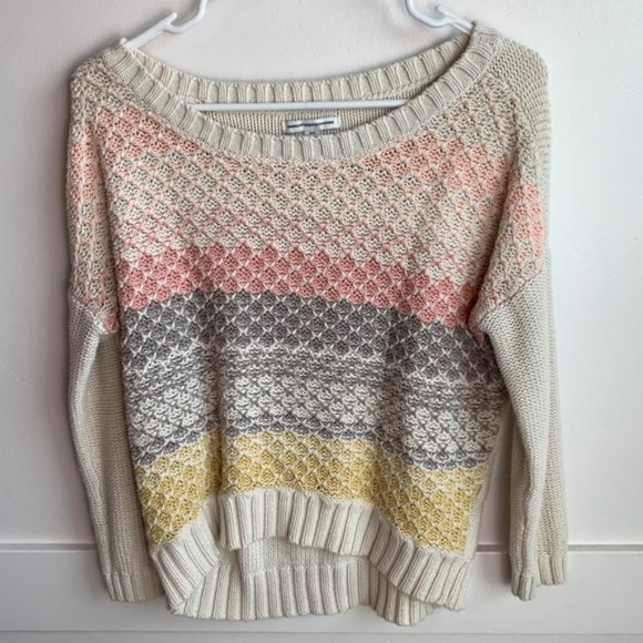 American Eagle Cream and Pastel Striped Sweater - Picture 1 of 5